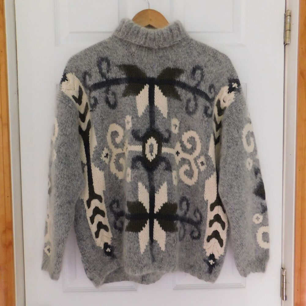 Curio 3D Mohair Blend Turtleneck Sweater Graphic Gothic SIze Small Gray oversize